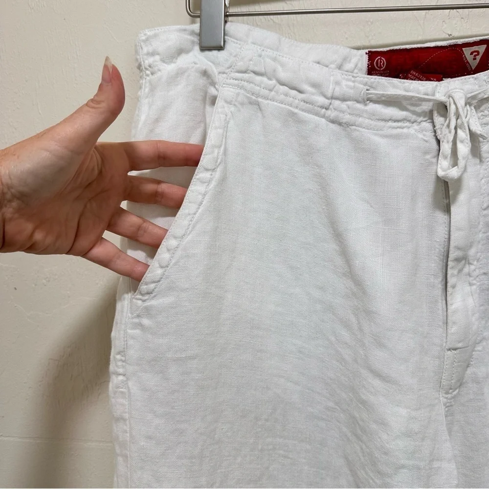 Guess vintage 100% linen men’s white slacks zipper & drawstring pants size 36/32